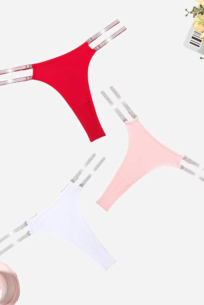 Low Waist Brazilian Tanga Panties in red, pink, and white with flashing straps. Sexy lingerie.