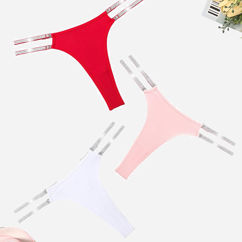 Low Waist Brazilian Tanga Panties in red, pink, and white with flashing straps. Sexy lingerie.