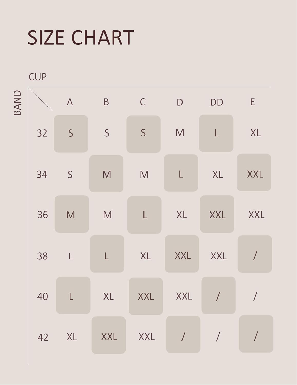 Sheer Mesh Unlined Underwire Bra size chart, cup and band size guide.