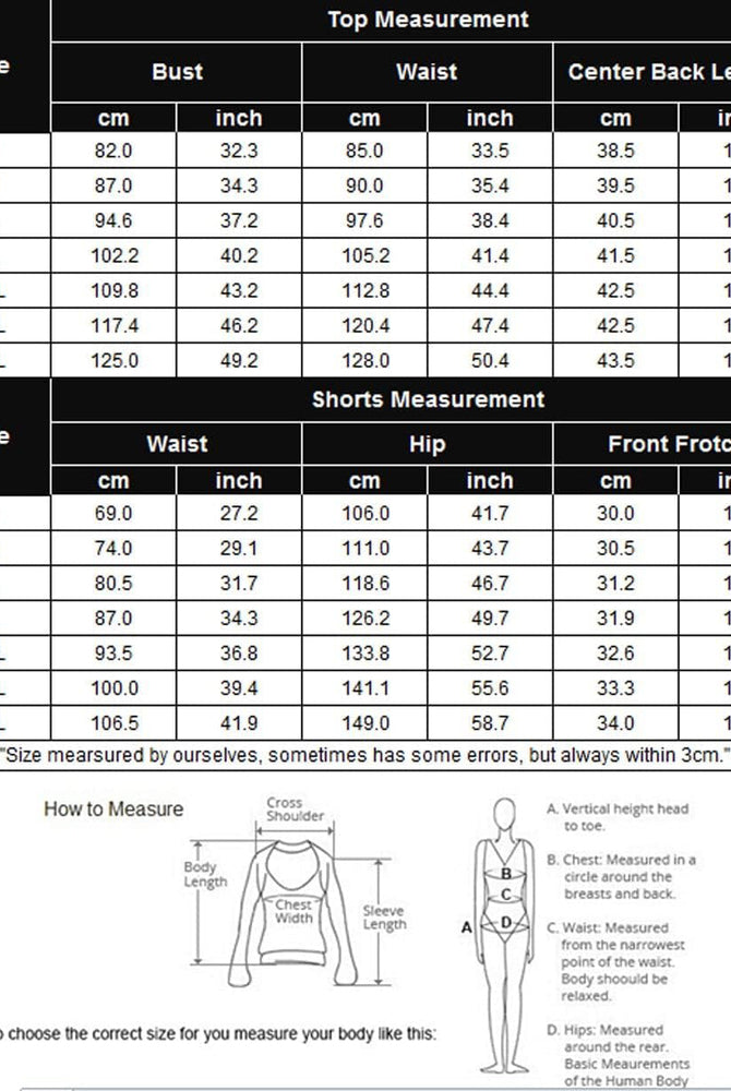 Satin Pajamas Size Chart - Measurement guide for bust, waist, and shorts. Sizes S-4XL.