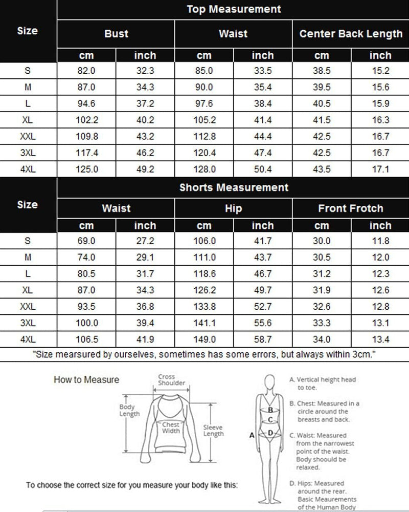 Satin Pajamas Size Chart - Measurement guide for bust, waist, and shorts. Sizes S-4XL.