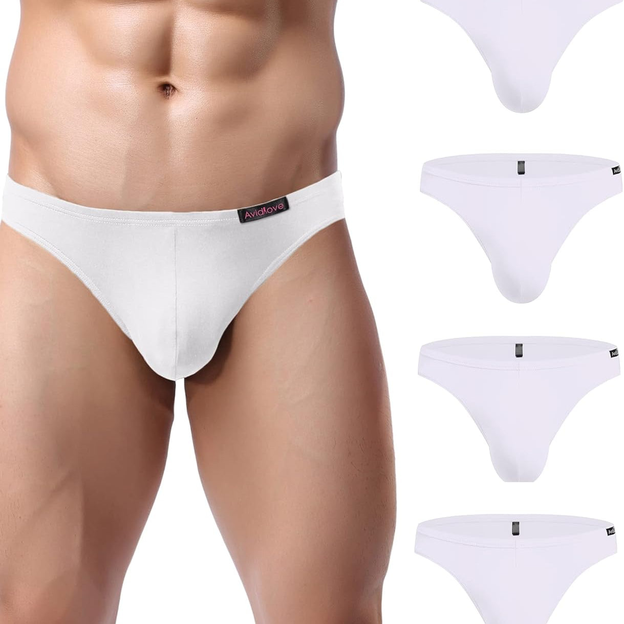 Men's low-rise hip briefs, white