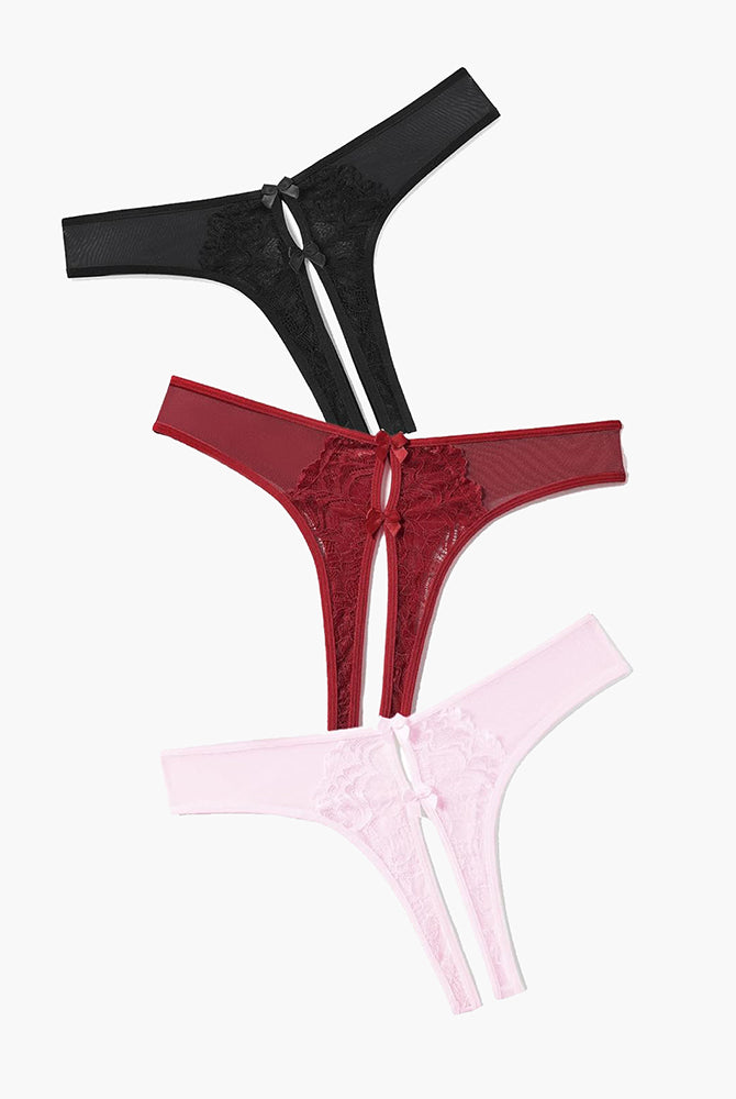 Mesh Panties Briefs with Cute Bow in Black, Red, and Pink - Sexy Lingerie