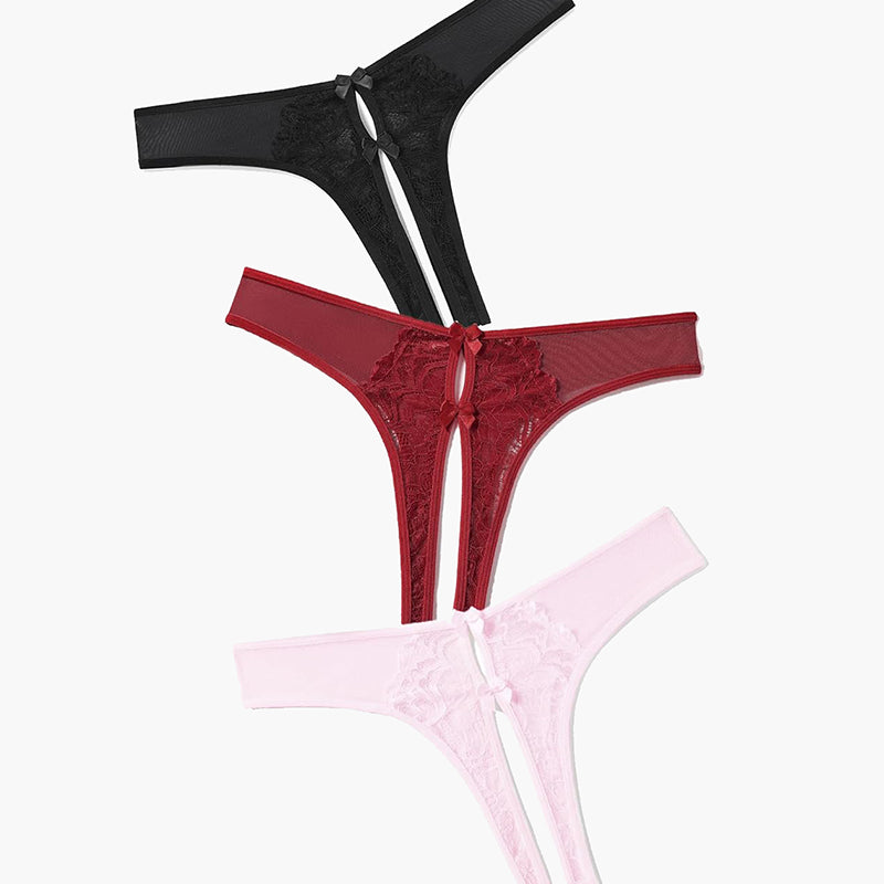 Mesh Panties Briefs with Cute Bow in Black, Red, and Pink - Sexy Lingerie