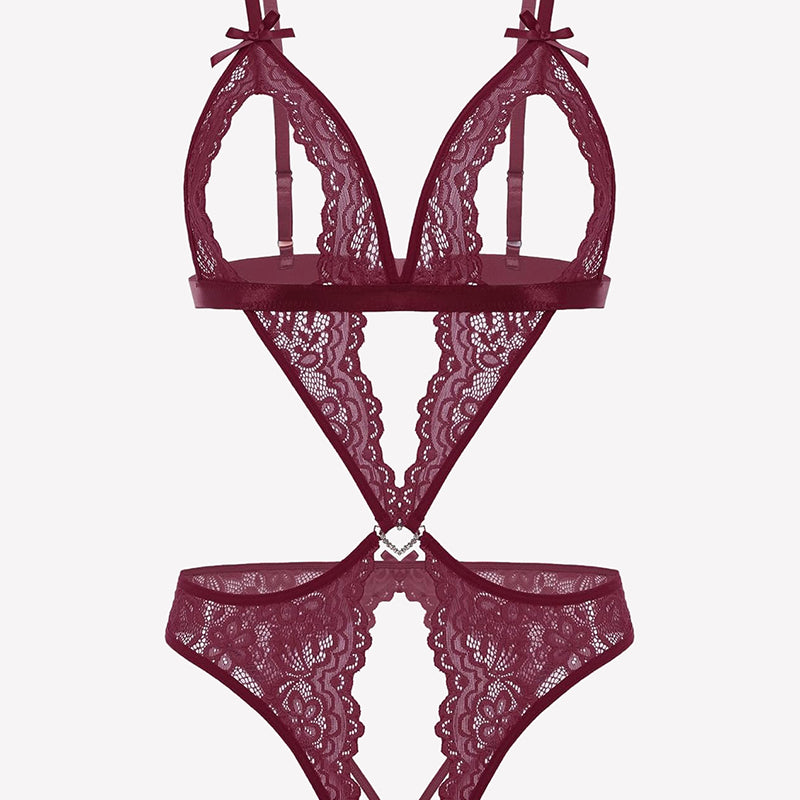 Teddy-Body aus Spitze mit tiefem V-Ausschnitt