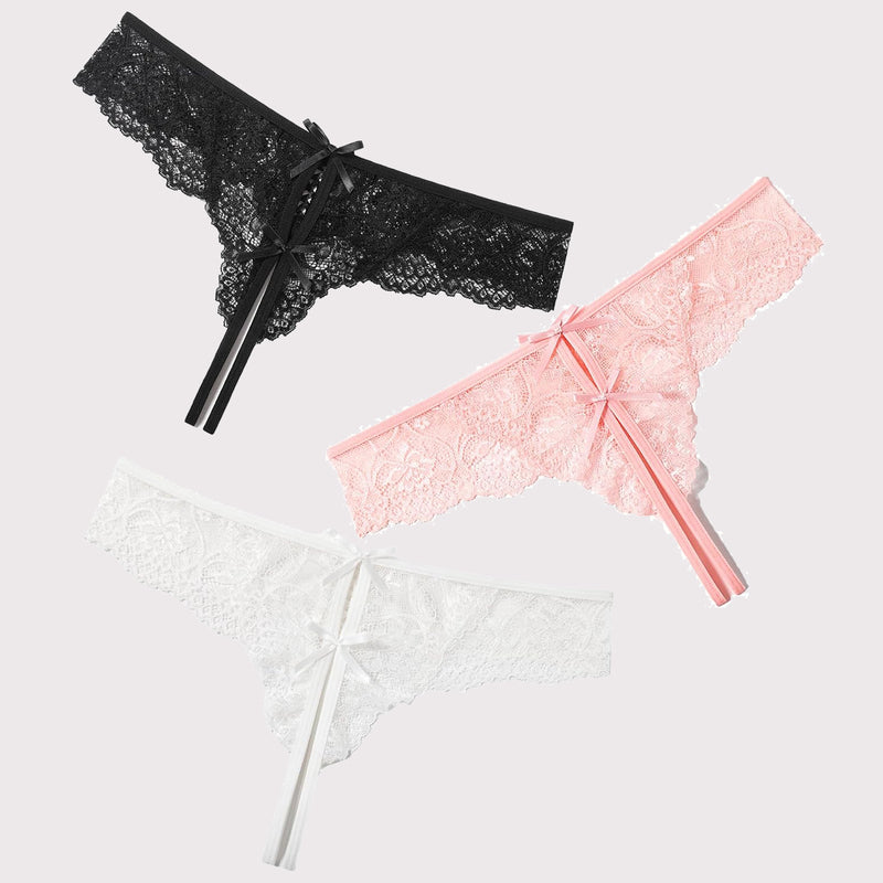 Lace Thongs Panties with Cute Bow