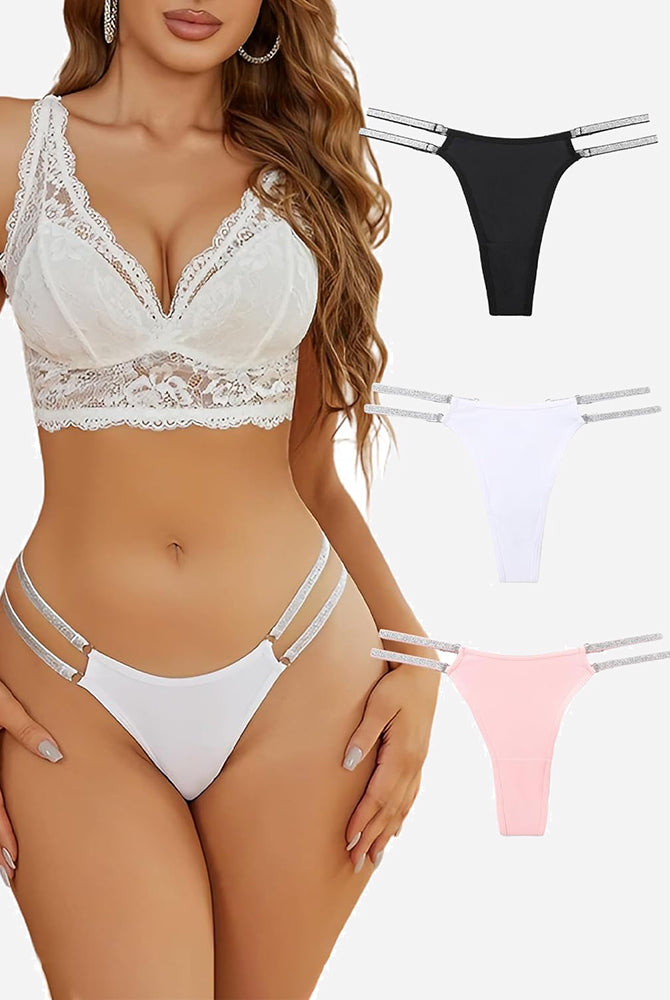 Low waist Brazilian tanga panties in multiple colors with flashing strap details. Sexy lingerie.