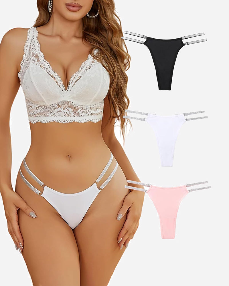 Low waist Brazilian tanga panties in multiple colors with flashing strap details. Sexy lingerie.