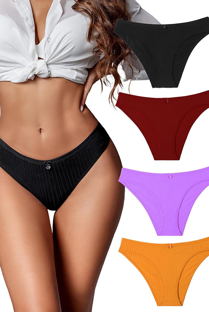 Cotton Ribbed Hipster Panties: black, burgundy, purple, orange. Low rise and ribbed texture