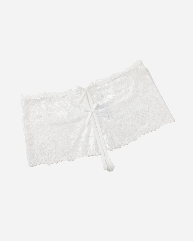 White lace high waist panty with bow details. Delicate floral lace design for sexy lingerie.