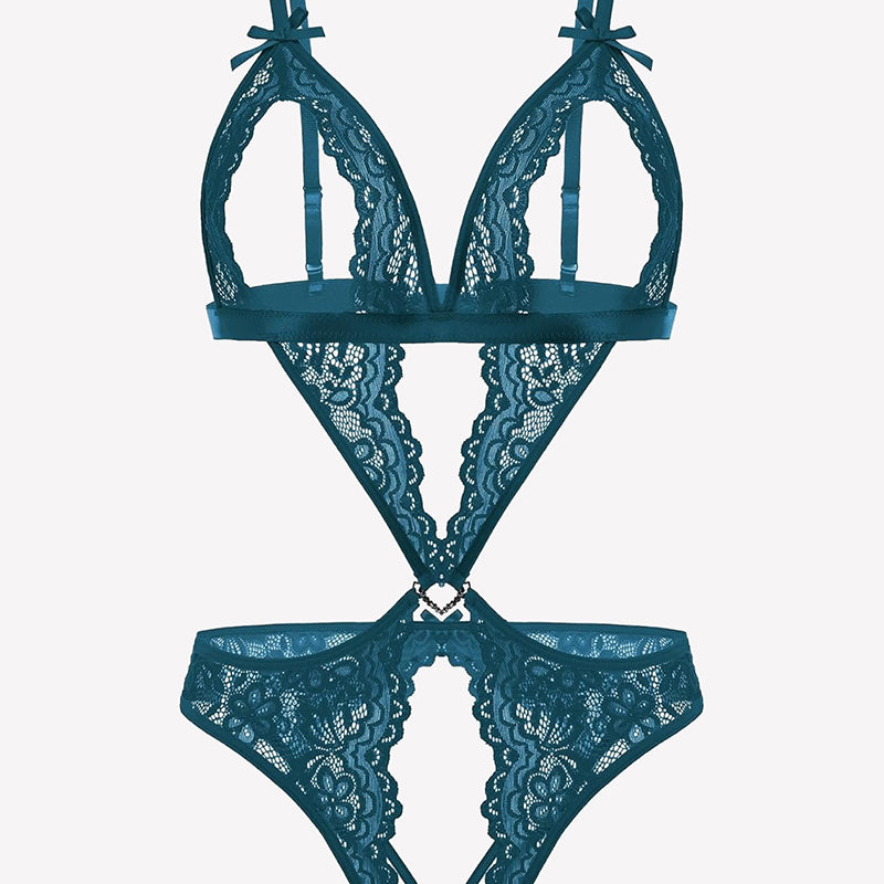 Teddy-Body aus Spitze mit tiefem V-Ausschnitt