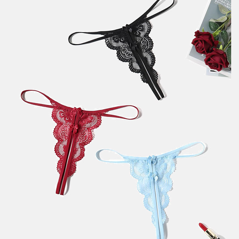 Avidlove Lace Thongs in Black, Red, and Light Blue. Low-rise, butterfly design, sexy lingerie.