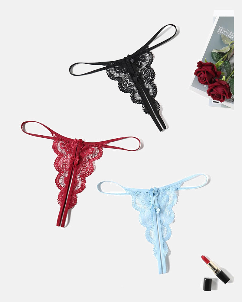 Avidlove Lace Thongs in Black, Red, and Light Blue. Low-rise, butterfly design, sexy lingerie.