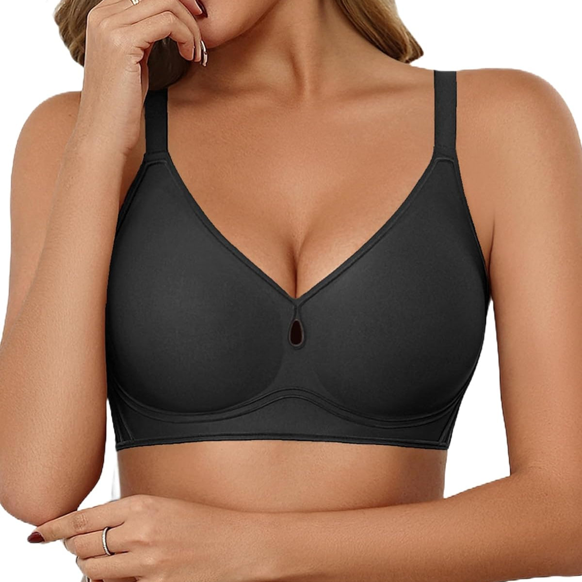 No Underwire Seamless Bralette Cutout Bra with Velvet Trim