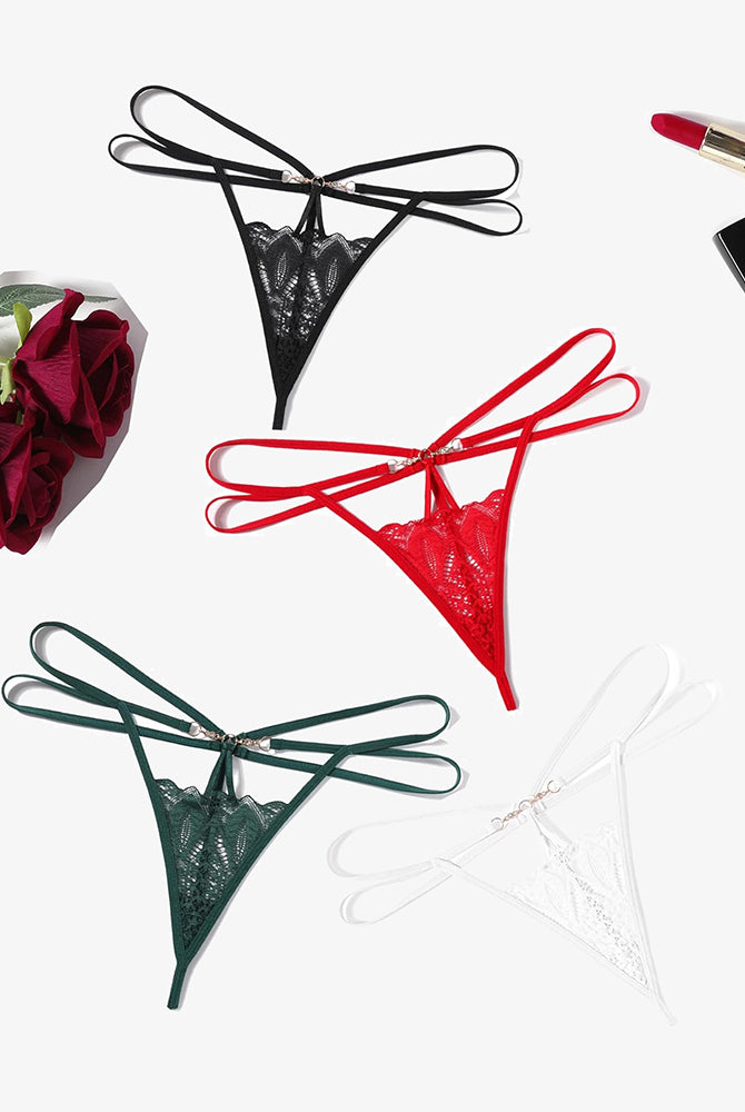 Floral Lace Briefs Hollow Out Thong Panty in black, red, green, and white, sexy lingerie