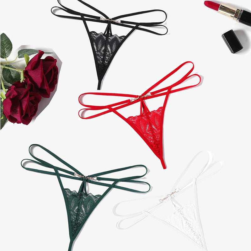Floral Lace Briefs Hollow Out Thong Panty in black, red, green, and white, sexy lingerie