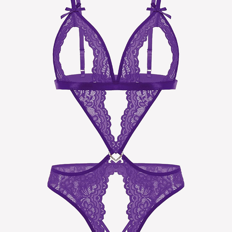 Teddy-Body aus Spitze mit tiefem V-Ausschnitt