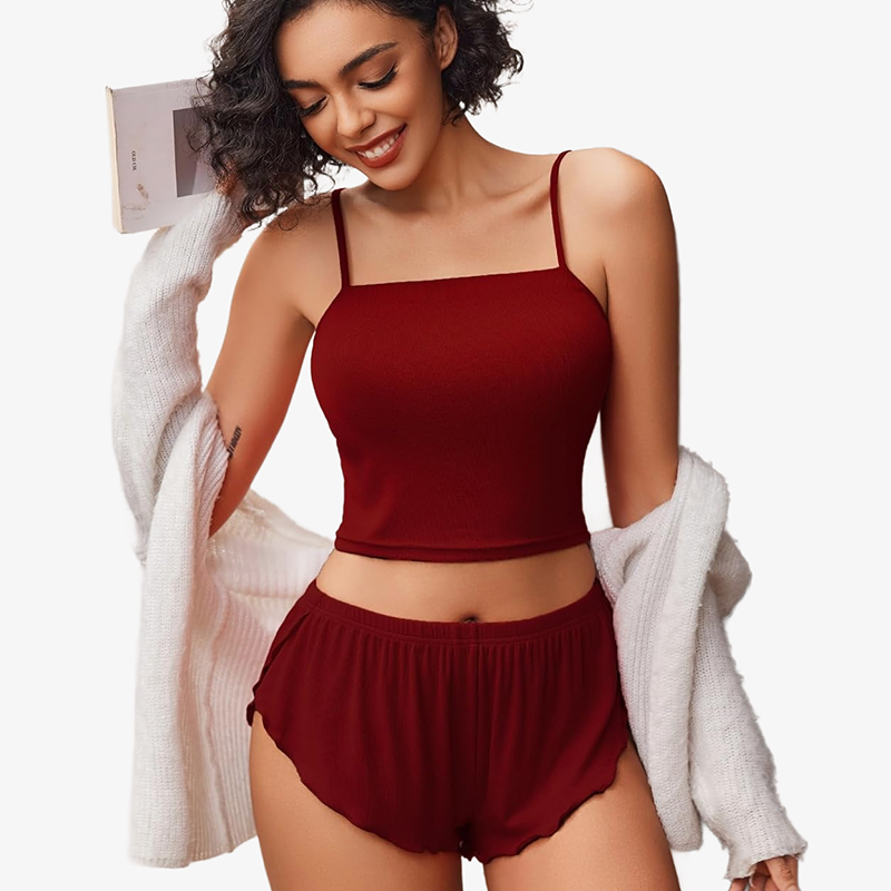 Ribbed Pajama Set Side Slit 2 Piece PJ Set