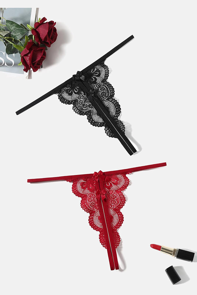 Avidlove lace thongs in black and red, low-rise, butterfly design, sexy lingerie