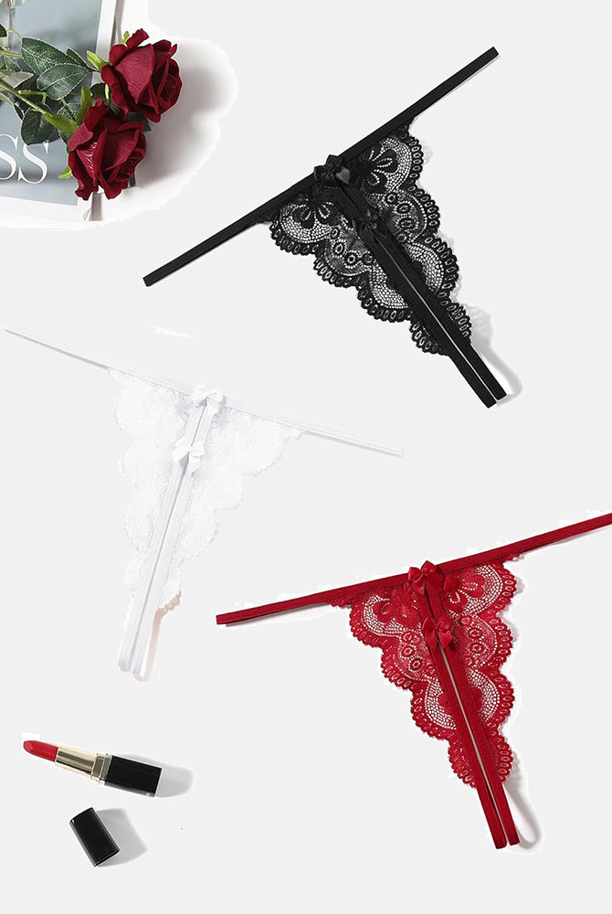 Avidlove lace thongs in black, white, and red, low-rise, butterfly design, sexy lingerie.