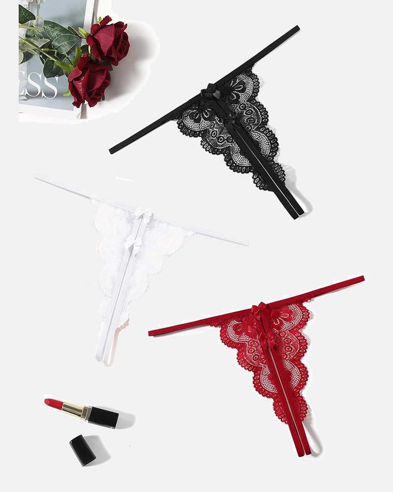Avidlove lace thongs in black, white, and red, low-rise, butterfly design, sexy lingerie.