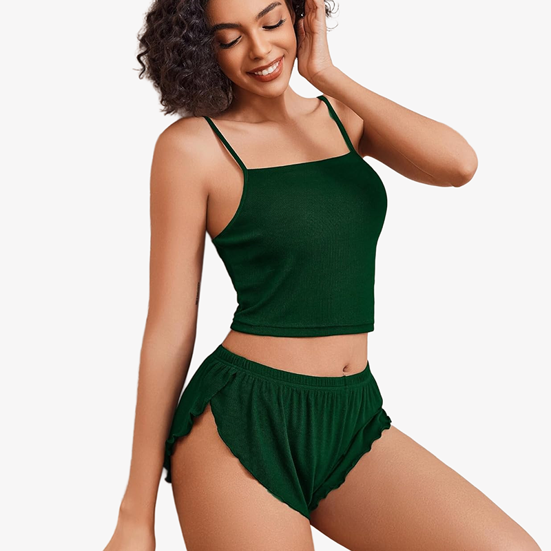 Ribbed Pajama Set Side Slit 2 Piece PJ Set