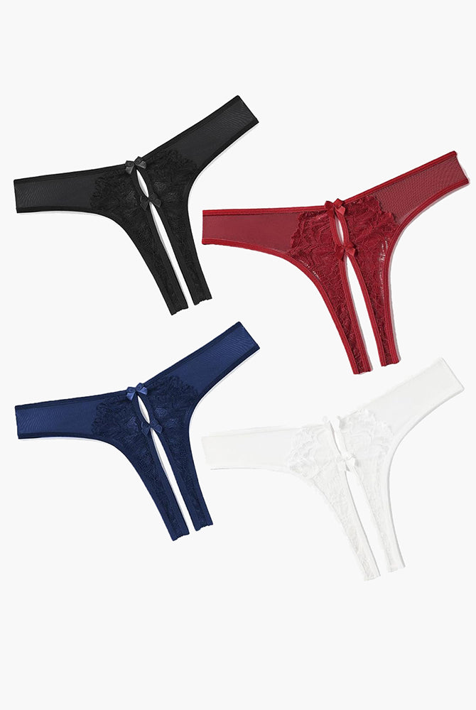 Mesh Panties Briefs with Cute Bow in Black, Red, Navy Blue, and White - Sexy Lingerie