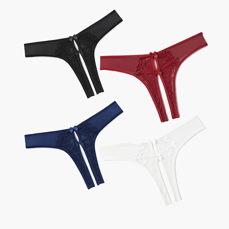 Mesh Panties Briefs with Cute Bow in Black, Red, Navy Blue, and White - Sexy Lingerie