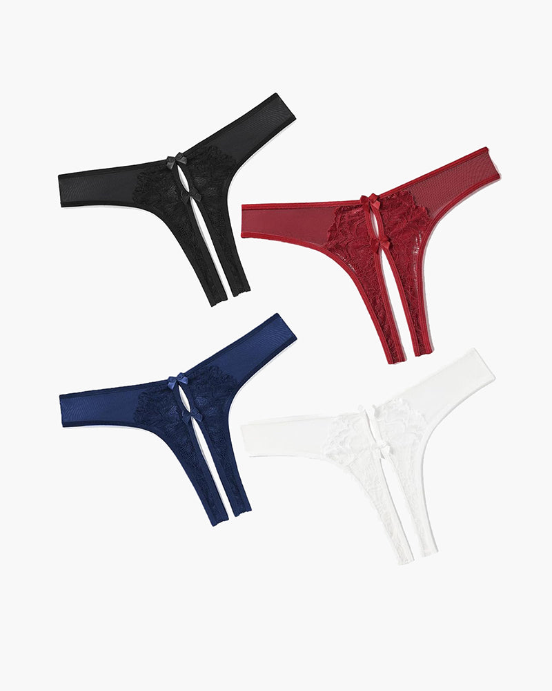 Mesh Panties Briefs with Cute Bow in Black, Red, Navy Blue, and White - Sexy Lingerie
