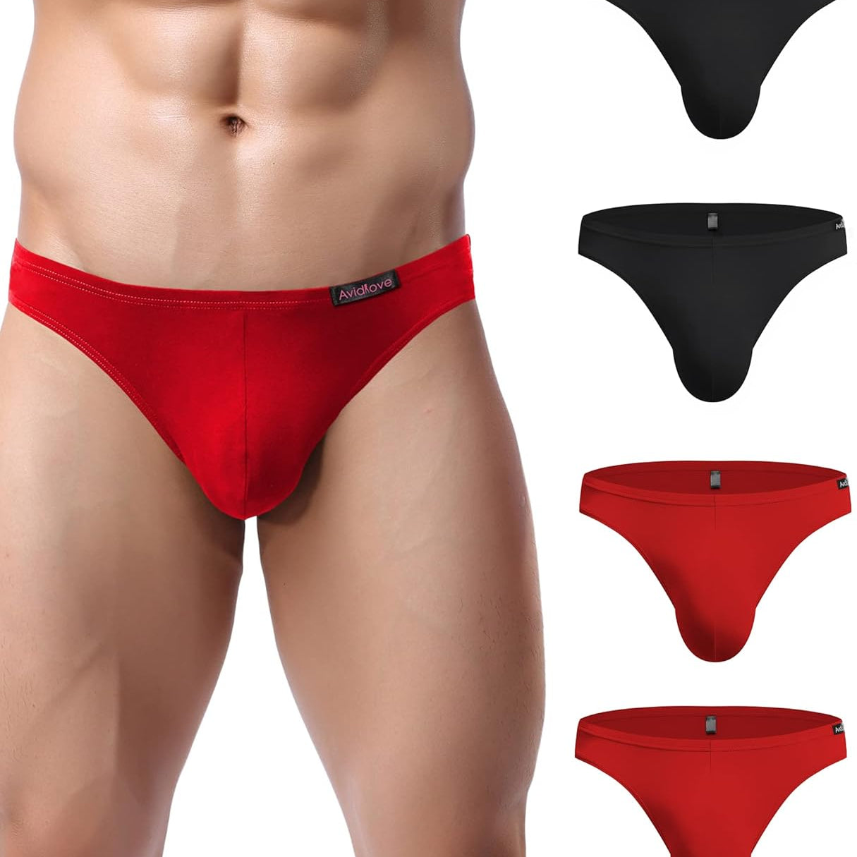 Men's low-rise hip briefs, black and red