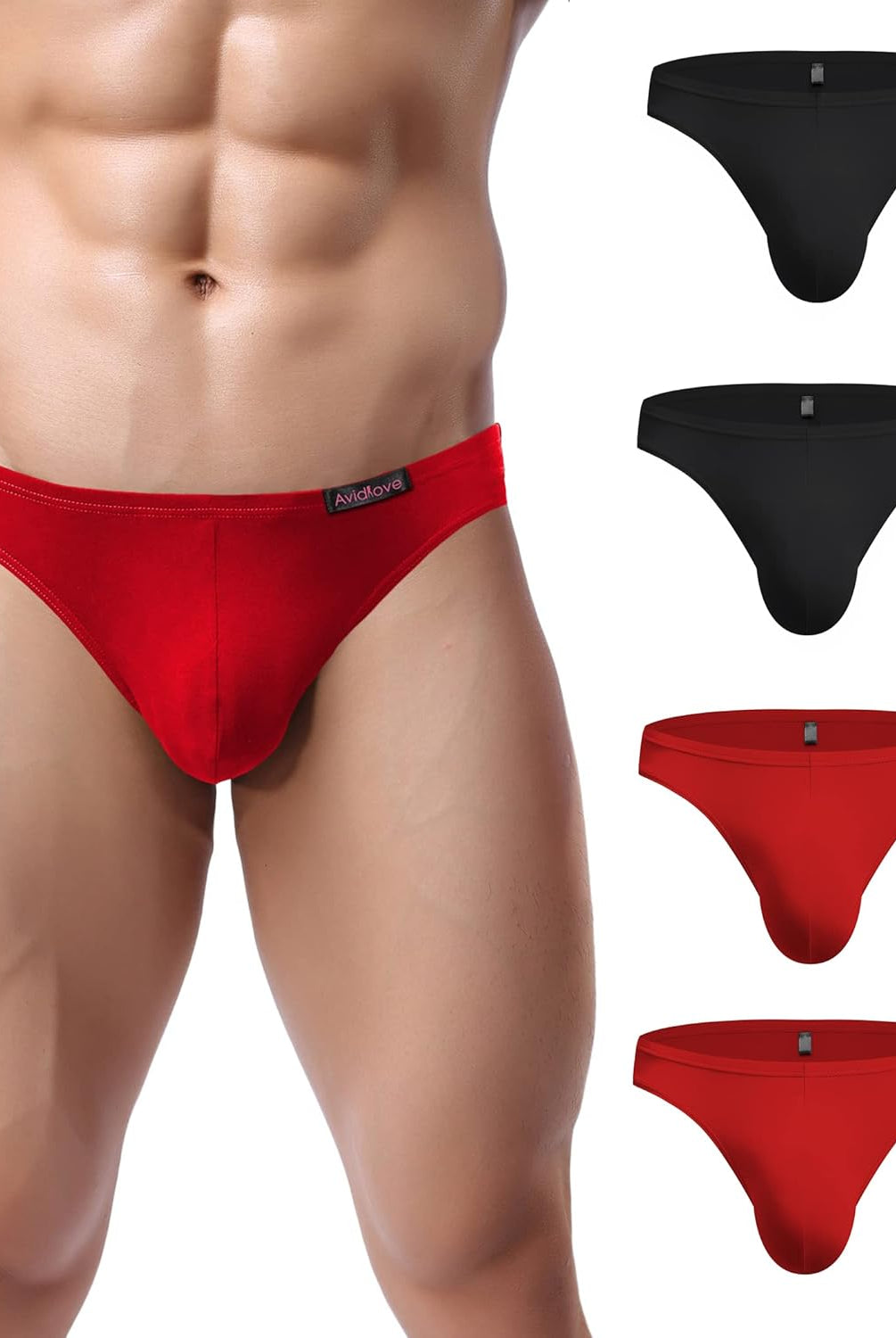 Men's low-rise hip briefs, black and red