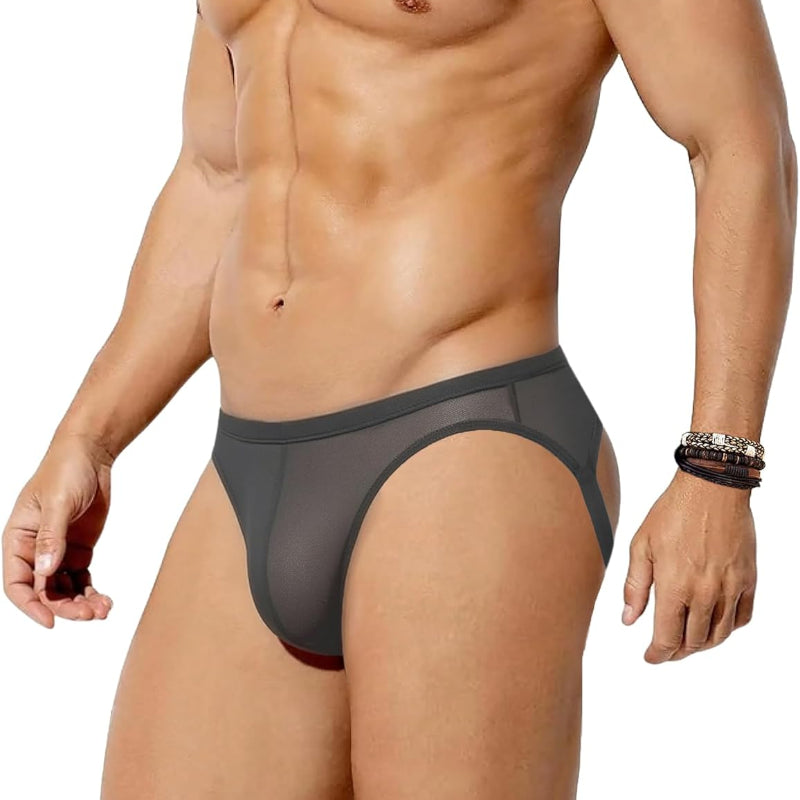 Men's mesh jock strap with thong cut, dark gray