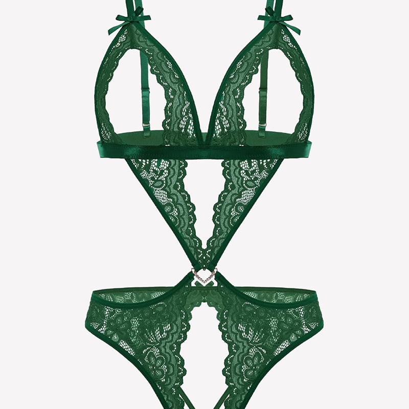 Teddy-Body aus Spitze mit tiefem V-Ausschnitt