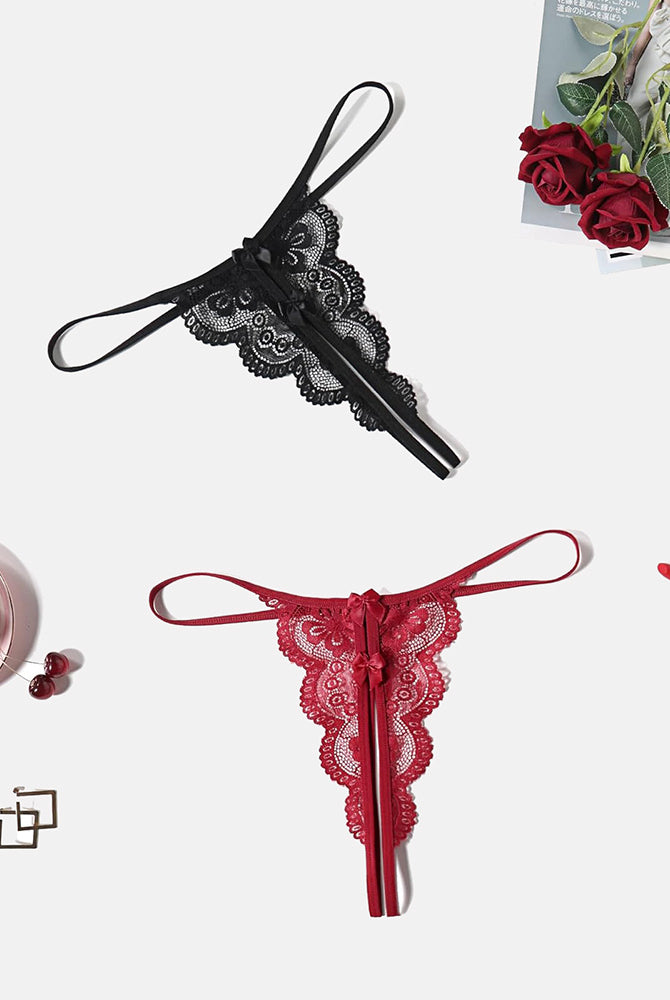 Avidlove black and red lace thongs, low-rise, butterfly design, sexy lingerie for women.