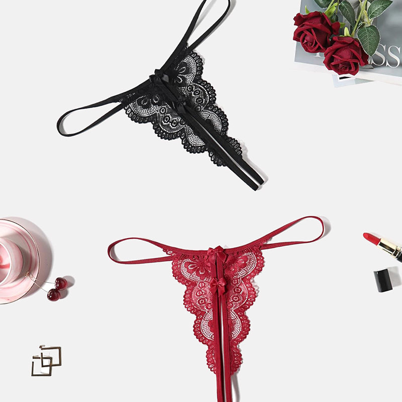 Avidlove black and red lace thongs, low-rise, butterfly design, sexy lingerie for women.