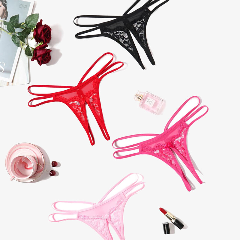 Floral lace briefs G-string in black, red, pink, and light pink colors, sexy lingerie for women