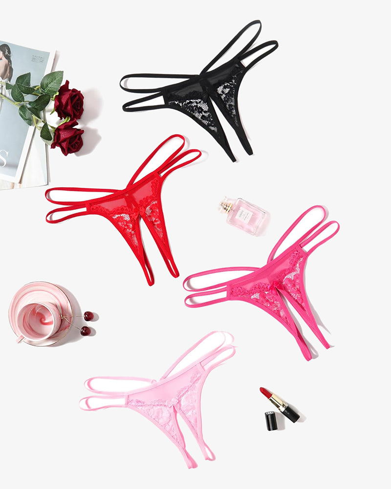 Floral lace briefs G-string in black, red, pink, and light pink colors, sexy lingerie for women