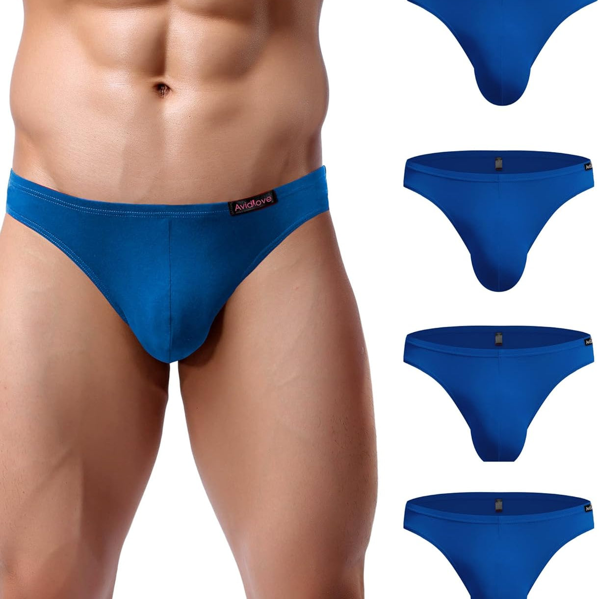 Men's low-rise hip briefs in multiple blue shades