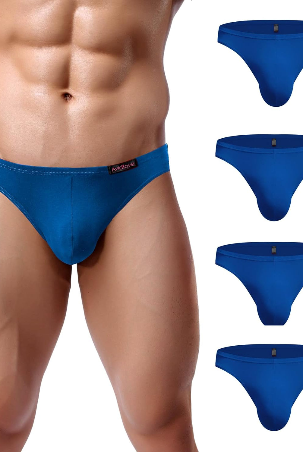 Men's low-rise hip briefs in multiple blue shades