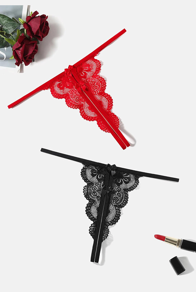 Avidlove red and black lace thongs, low-rise, butterfly design, sexy lingerie for women