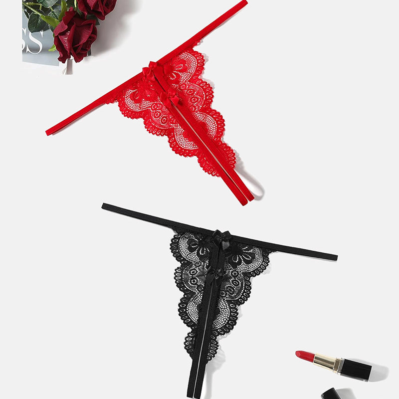 Avidlove red and black lace thongs, low-rise, butterfly design, sexy lingerie for women