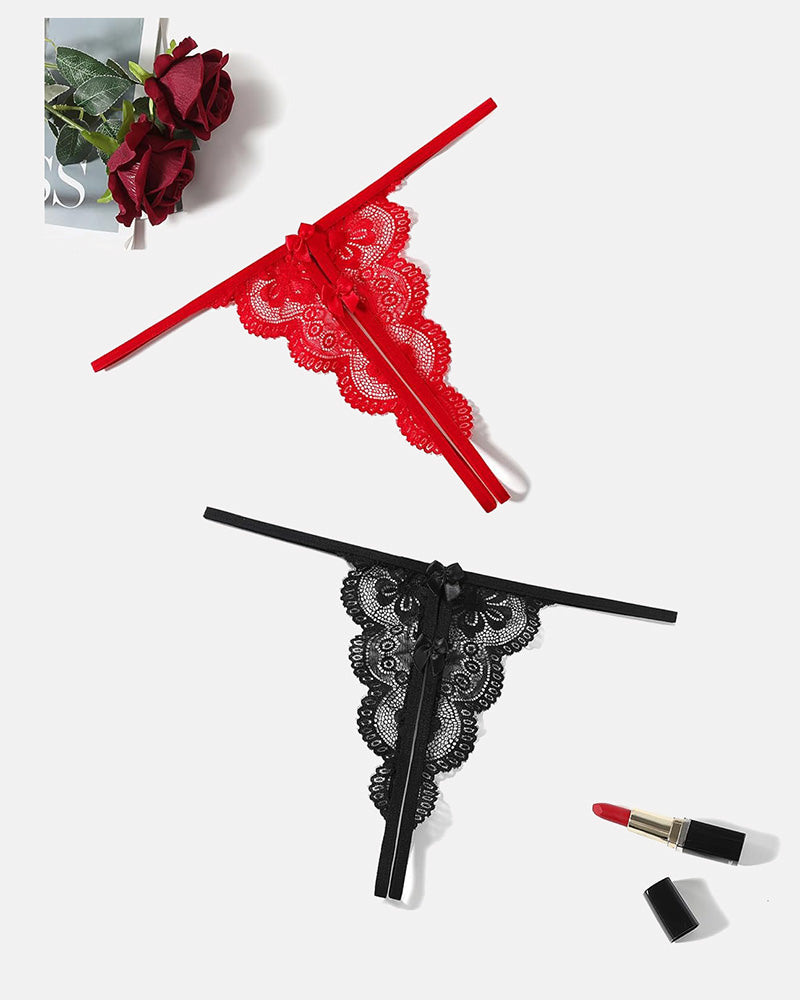 Avidlove red and black lace thongs, low-rise, butterfly design, sexy lingerie for women