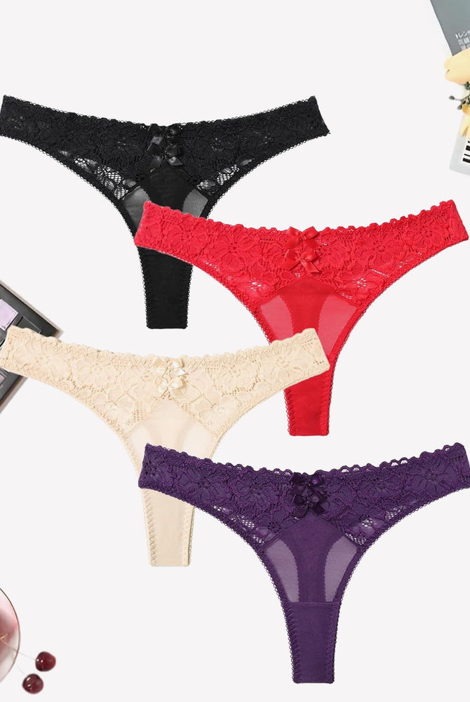 Mesh lace thongs in various colors with bow detail, low waist panties, elegant lingerie
