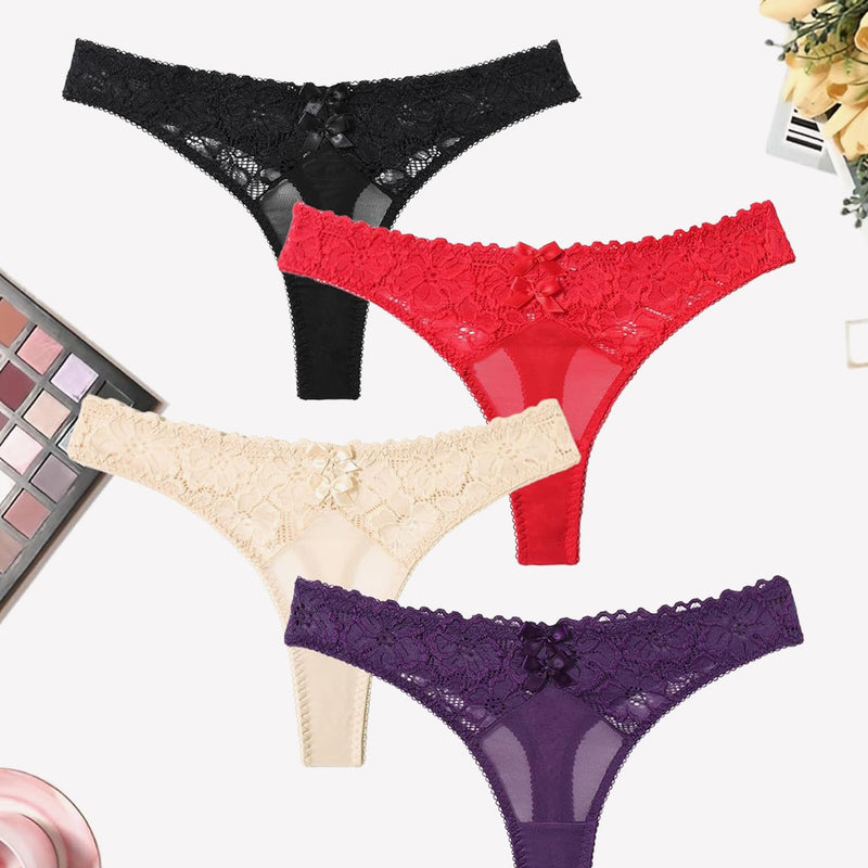 Mesh lace thongs in various colors with bow detail, low waist panties, elegant lingerie