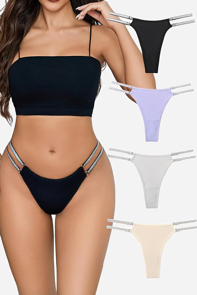 Low waist Brazilian tanga panties with flashing strap details in multiple colors, sexy lingerie