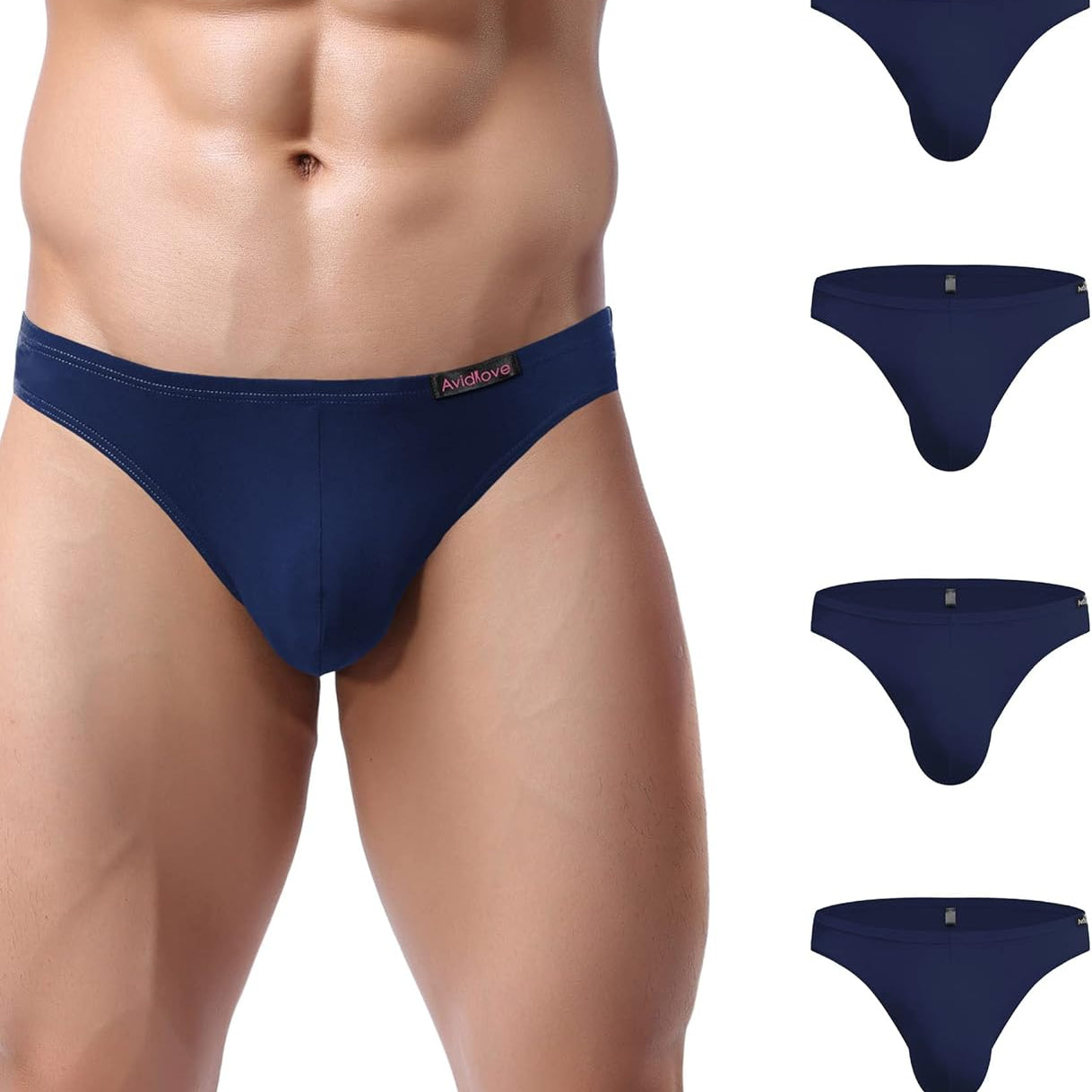 Men's low-rise hip briefs in navy blue shades