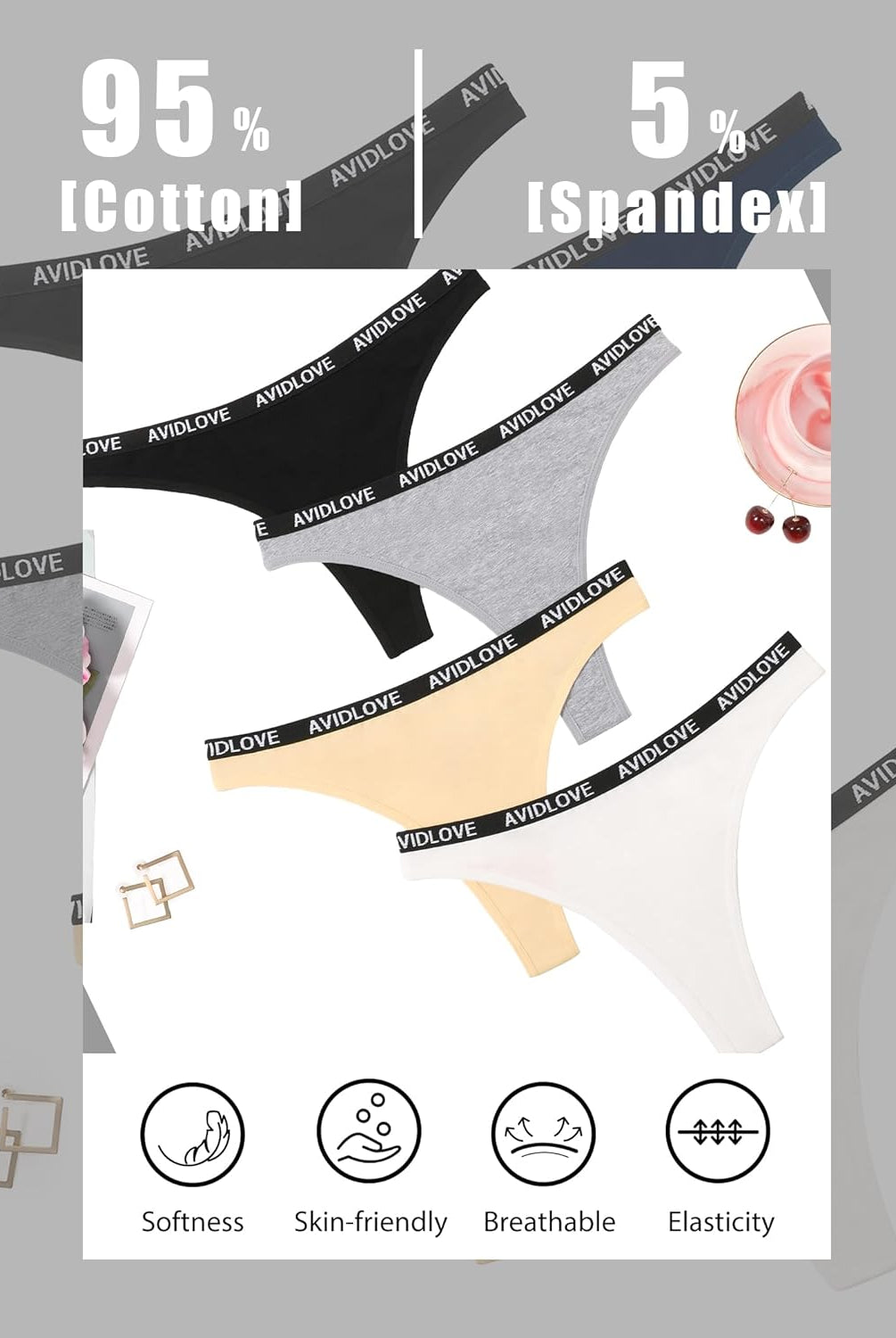 Avidlove cotton low-rise thongs, breathable, comfortable, and skin-friendly.