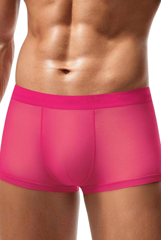 Men's pink mesh boxer briefs with smooth contoured pouch