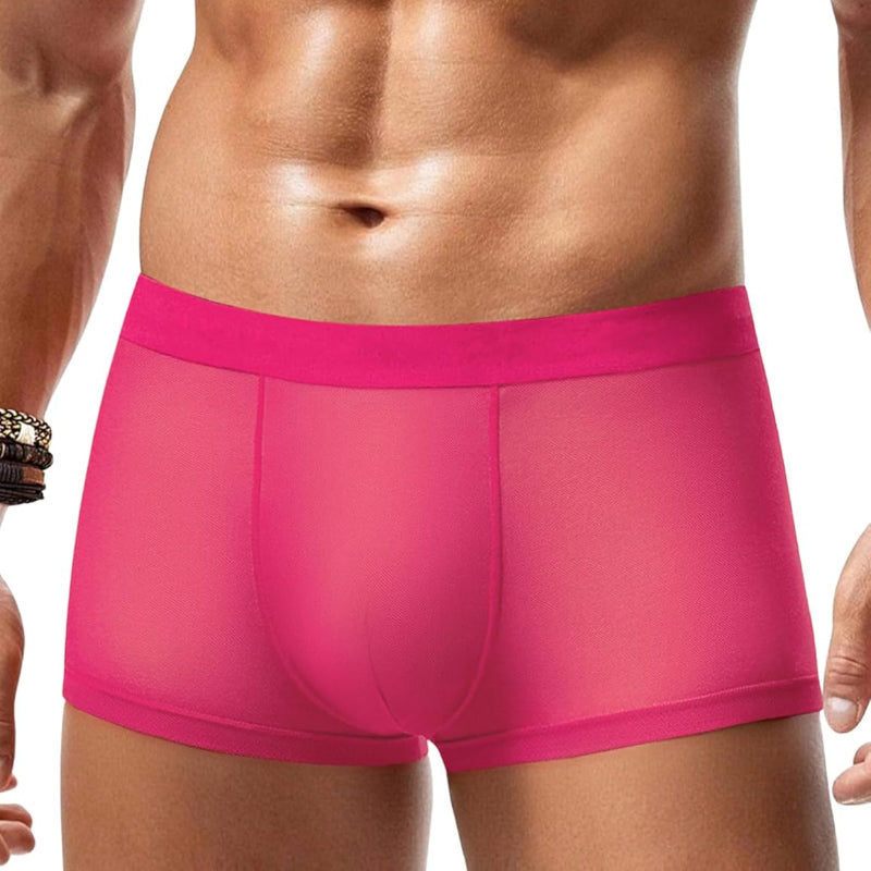 Men's pink mesh boxer briefs with smooth contoured pouch