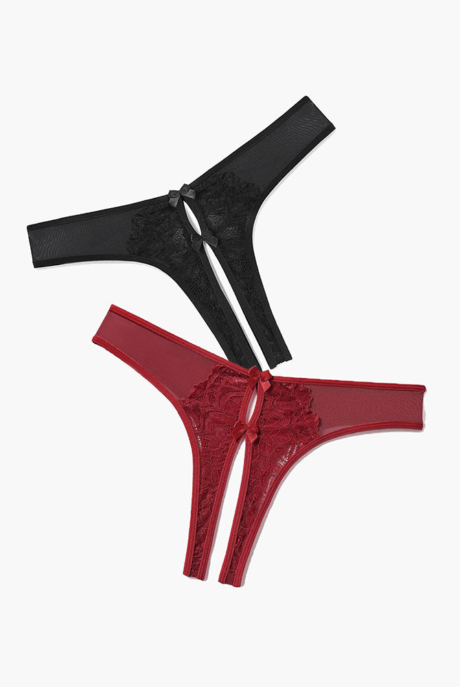 Black and Red Mesh Panties Briefs with Cute Bow - Sexy Lingerie